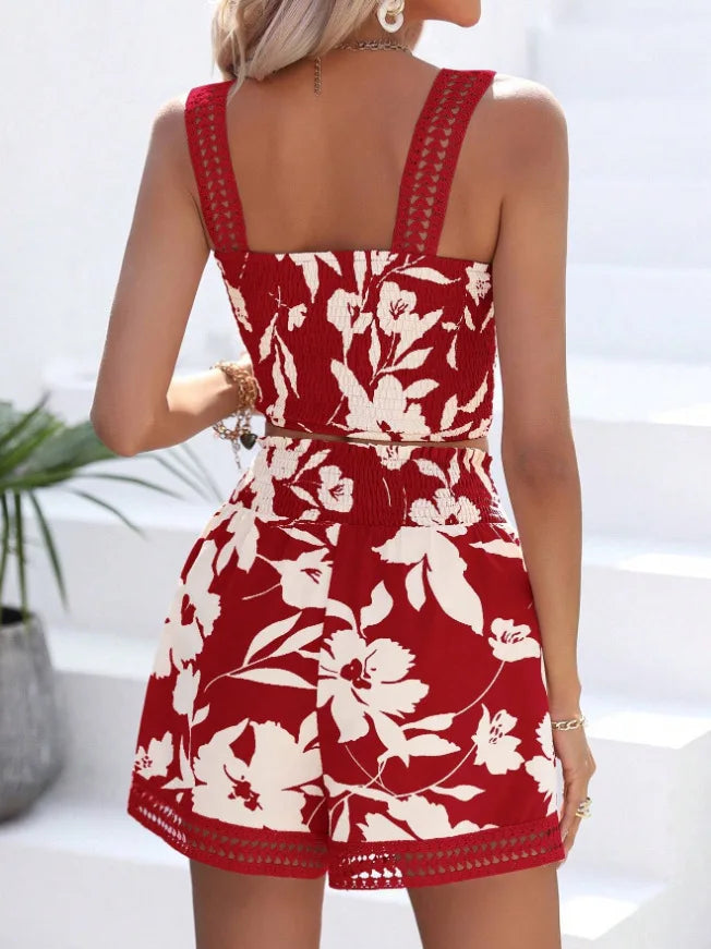 Casual Bohemian Vacation Style Women's Suit Summer New Fashion Strappy Backless Women's Short-sleeved Suit 2025