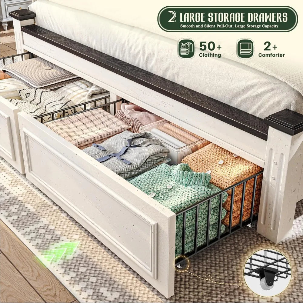 King Size Bed Frame with 51.2" Tall Headboard,2 Storage Drawers, Modern King Bed Frame for Bedroom,Apartment,NO Noise,No Box Spr
