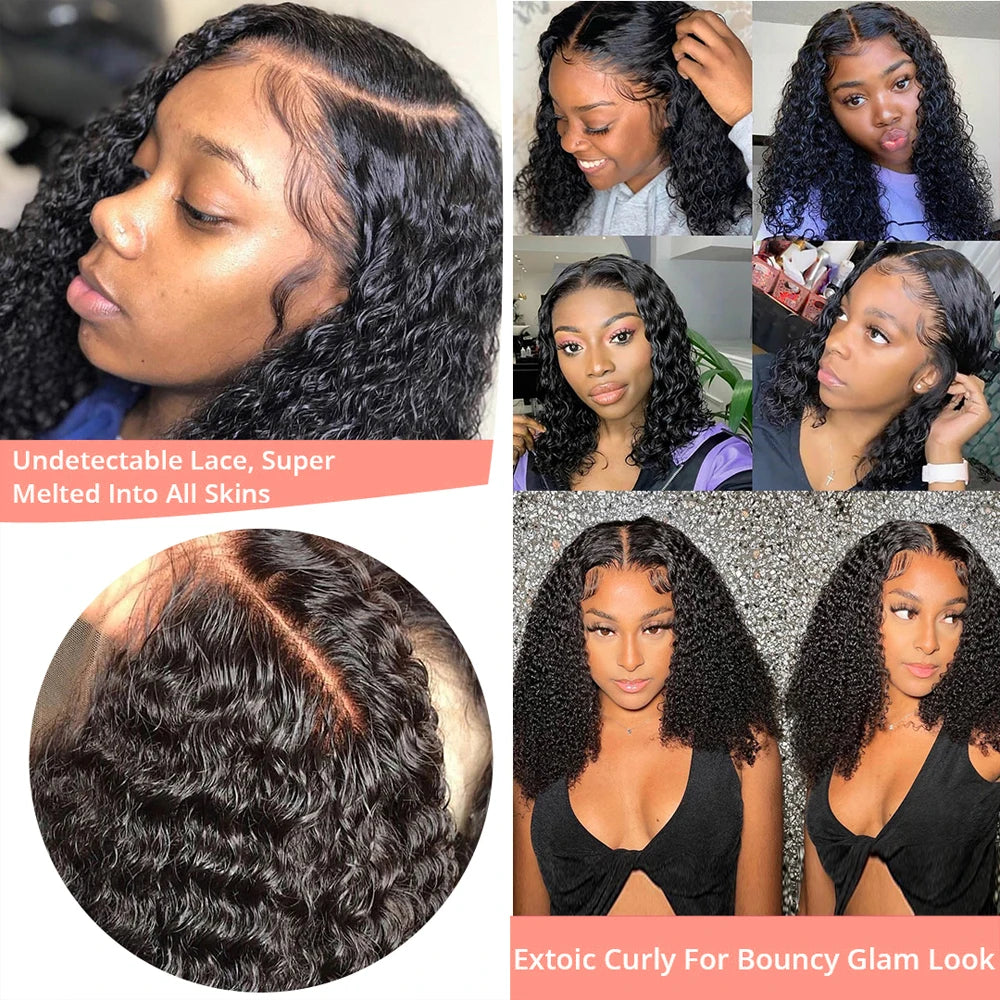 Glueless Short Bob Kinky Curly Human Hair Wig Deep Wave Frontal Wig 13x4 13x6 Lace Front Human Hair