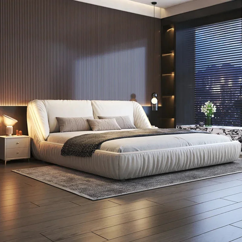 Student Leather Luxury Double Bed Modern Loft King Storage Bedroom Double Bed Queen Disabled Letto Matrimoniale Home Furniture