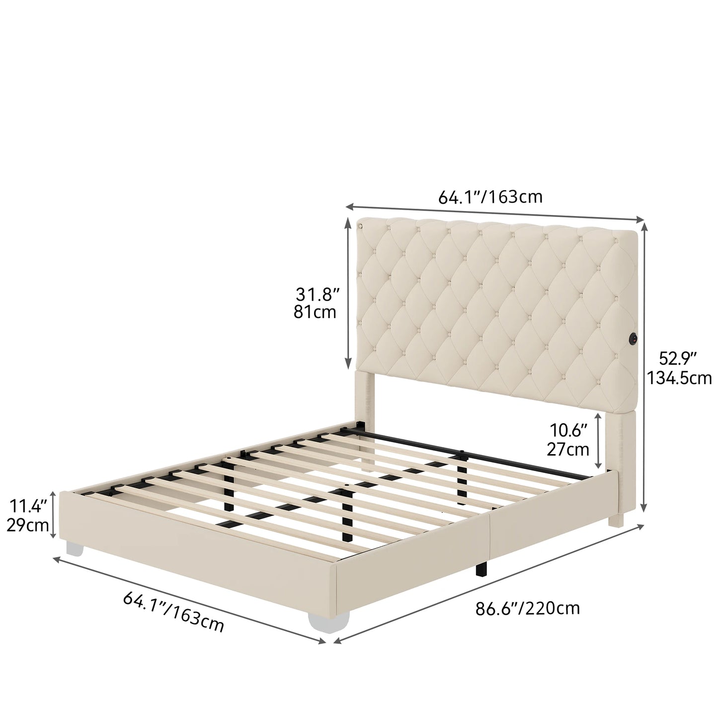 Queen/King Size Bed Frame Upholstered Button Tufted Headboard