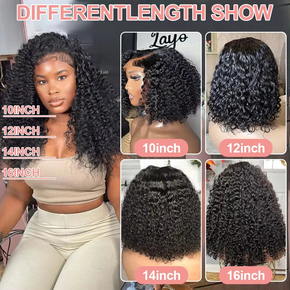 Glueless Short Bob Kinky Curly Human Hair Wig Deep Wave Frontal Wig 13x4 13x6 Lace Front Human Hair