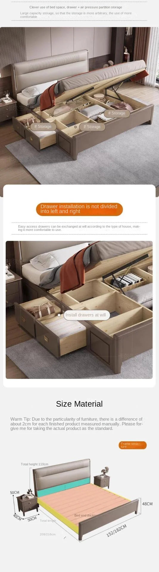 European Elegant Tall Bed Double Queen Pretty Bedroom King Frame Bed Luxury Lit Pliable Modern Camas De Dormitorio Furniture