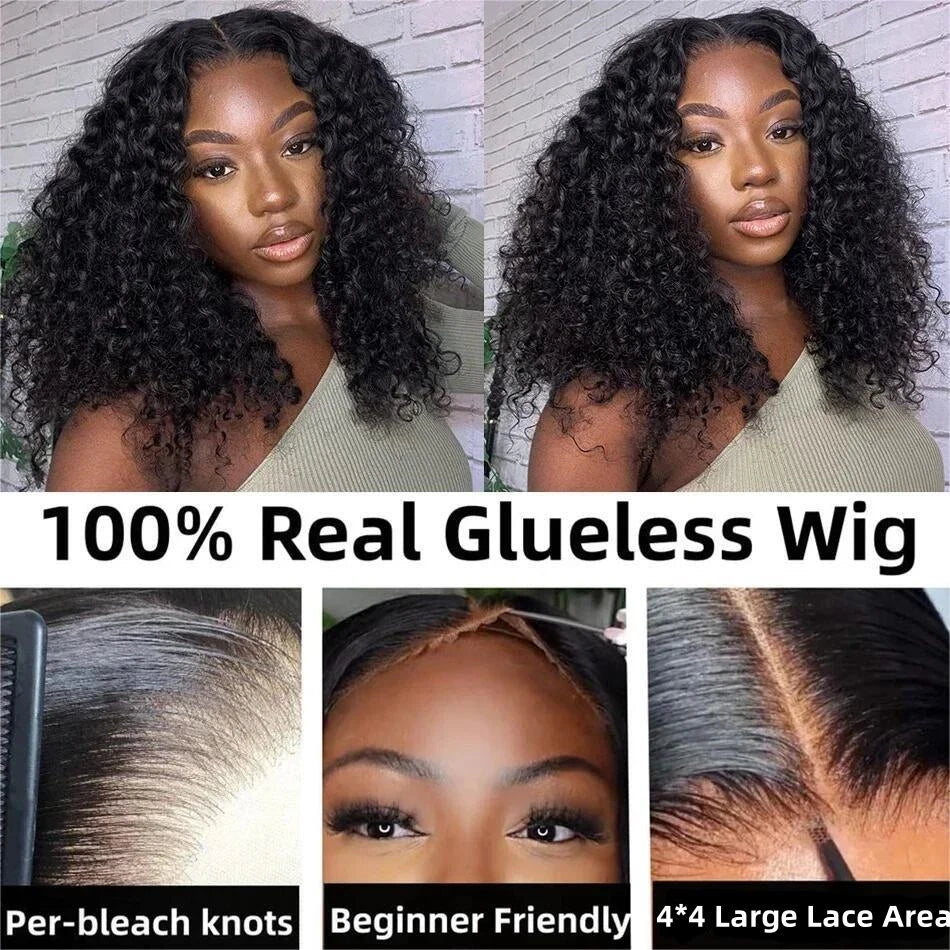 Kinky Curly Bob Wigs Human Hair Glueless 4X4 Lace Wig Malaysia Hair Short Curly Bob Wigs