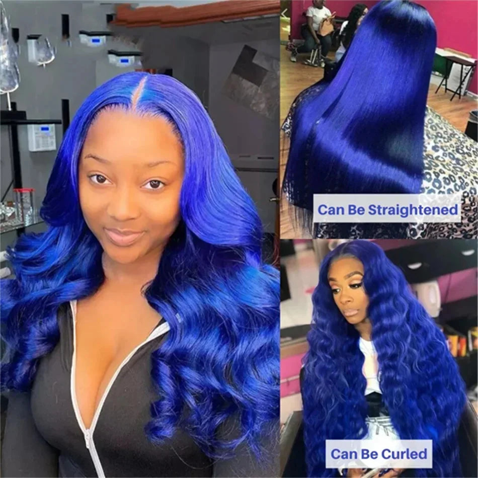 Brazilian Blue Colored Transparent Lace Front Wigs