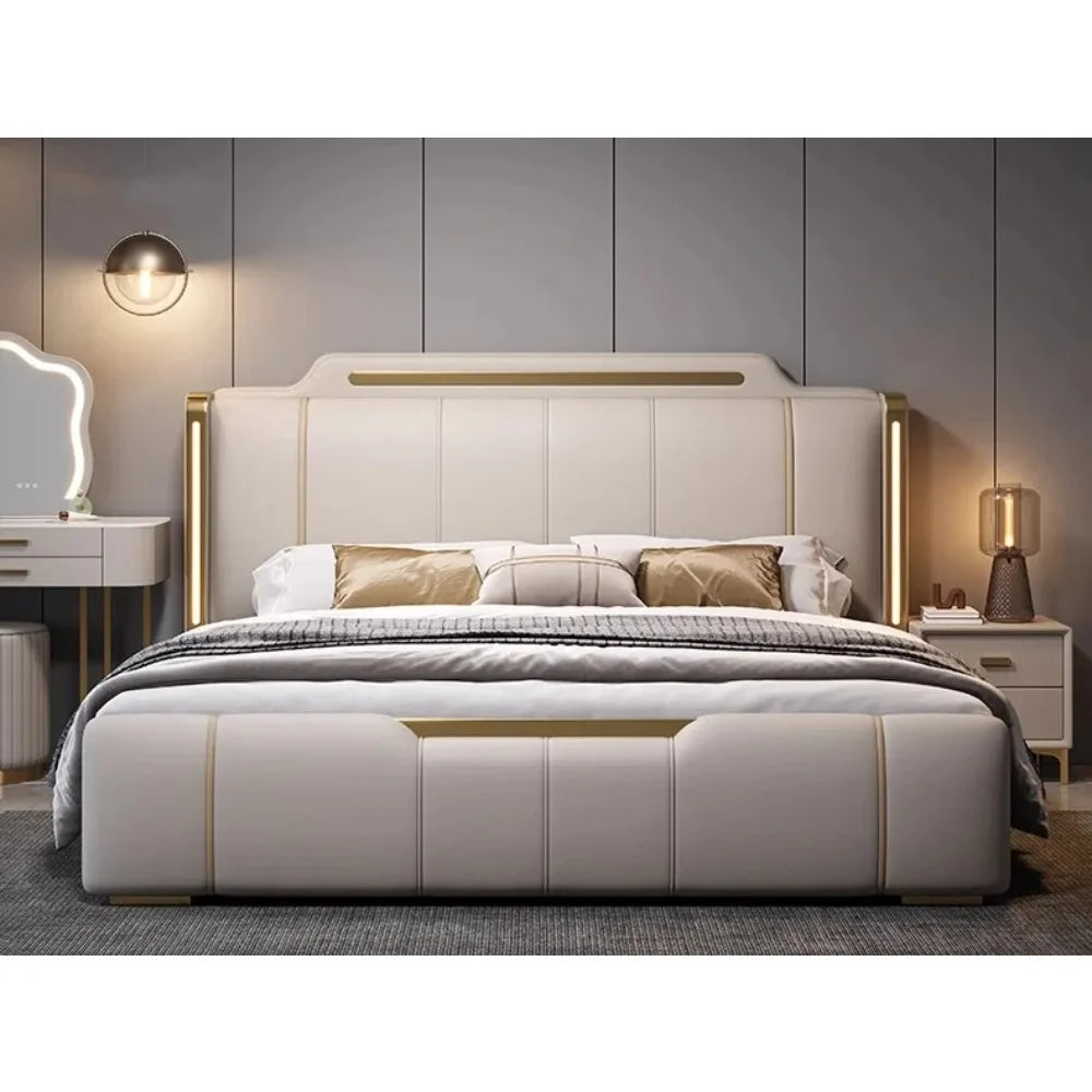 Wholesale Bedroom Set Luxury Wedding Sofa Bed King Size Design Upholstered Bed High-End Soft Back Storage Swivel LED Light