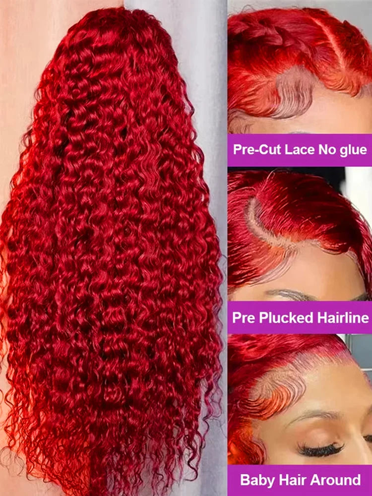 Red 13x6 Lace Frontal Wig Human Hair 13x4 Curly 30 36 Inch HD Transparent Lace Front Wigs Brazilian