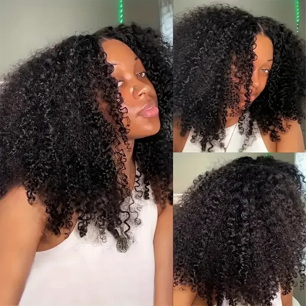 Human Hair Kinky Curly 3 In 1 Human Hair Wig Seamless Flip Over Half Wig