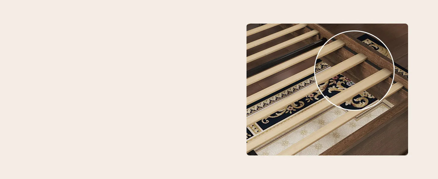 King Size Wood Bed Frame with Upholstered Headboard, Solid Wood Platform Bed with Linen Tufted, No Box Spring Needed