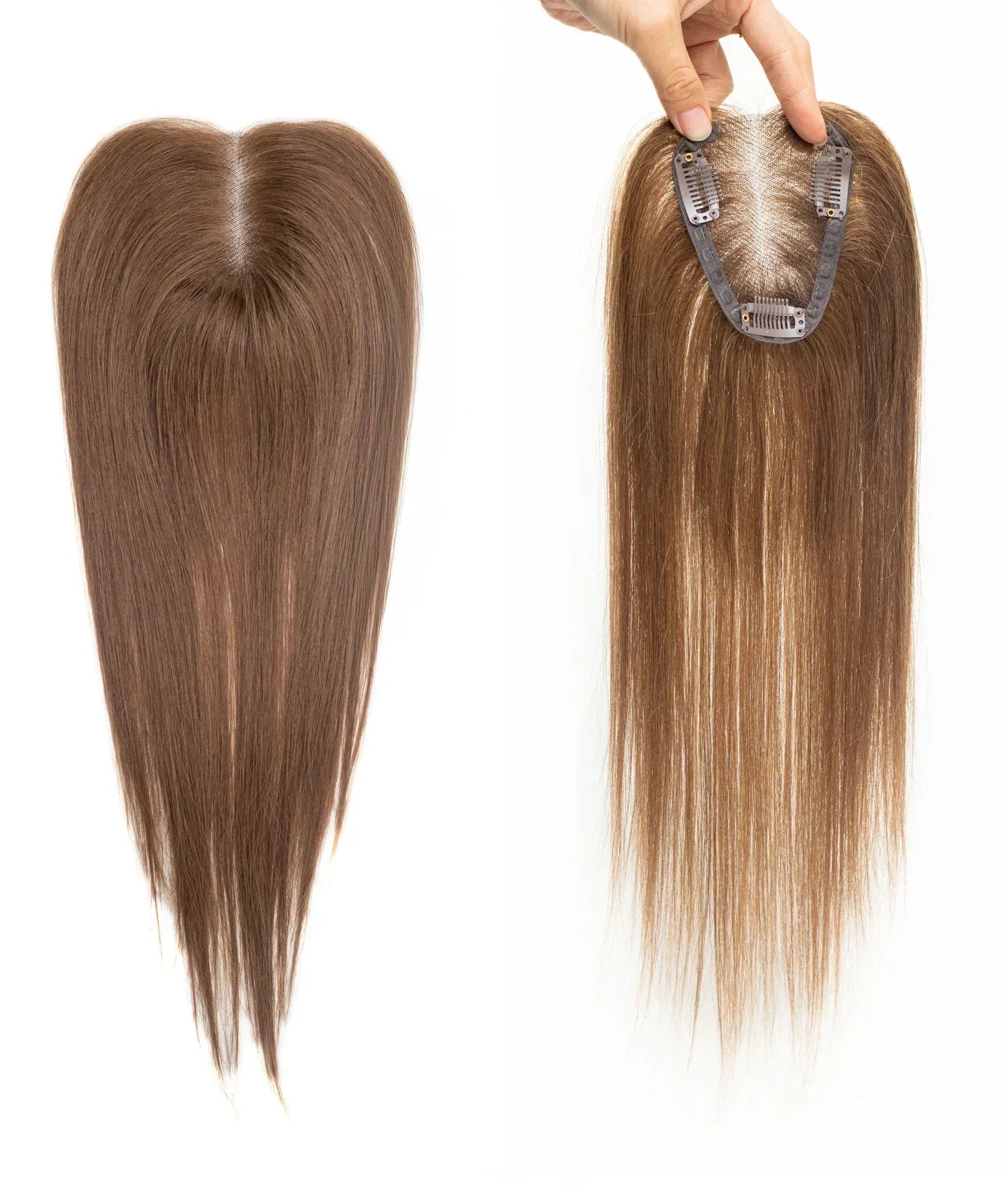 100% Human Hair Toppers Lace Base Clips In Hair with Bangs Straight 100% Remy Human Hair