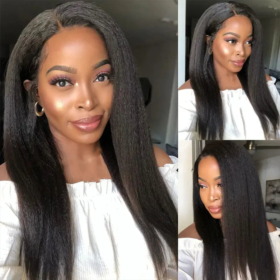 3 Pcs Kinky Straight Bundles Brazilian Unprocessed Virgin Human Hair Weave Bundles 4C  Yaki Human Hair Extensions Natural Black