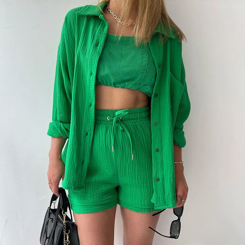 Casual Long Sleeve Button Loose Two Piece Set