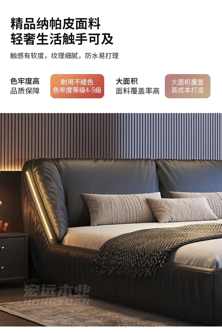 Student Leather Luxury Double Bed Modern Loft King Storage Bedroom Double Bed Queen Disabled Letto Matrimoniale Home Furniture