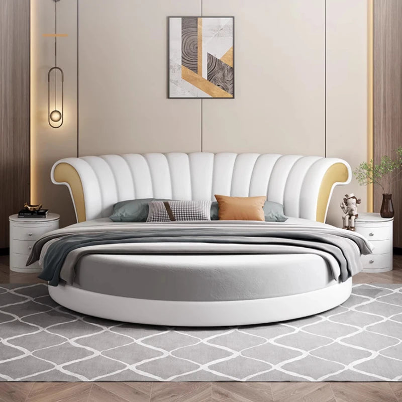 Modern Small Family Bed Round Minimalist Design Double Confortable Bed Wedding Fashionable Light Luxury Muebles Home Furniture