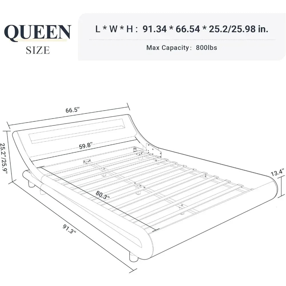 King Size LED Platform Bed Frame with Adjustable Headboard/No Box Spring Need/Easy Assembly/Faux Leather