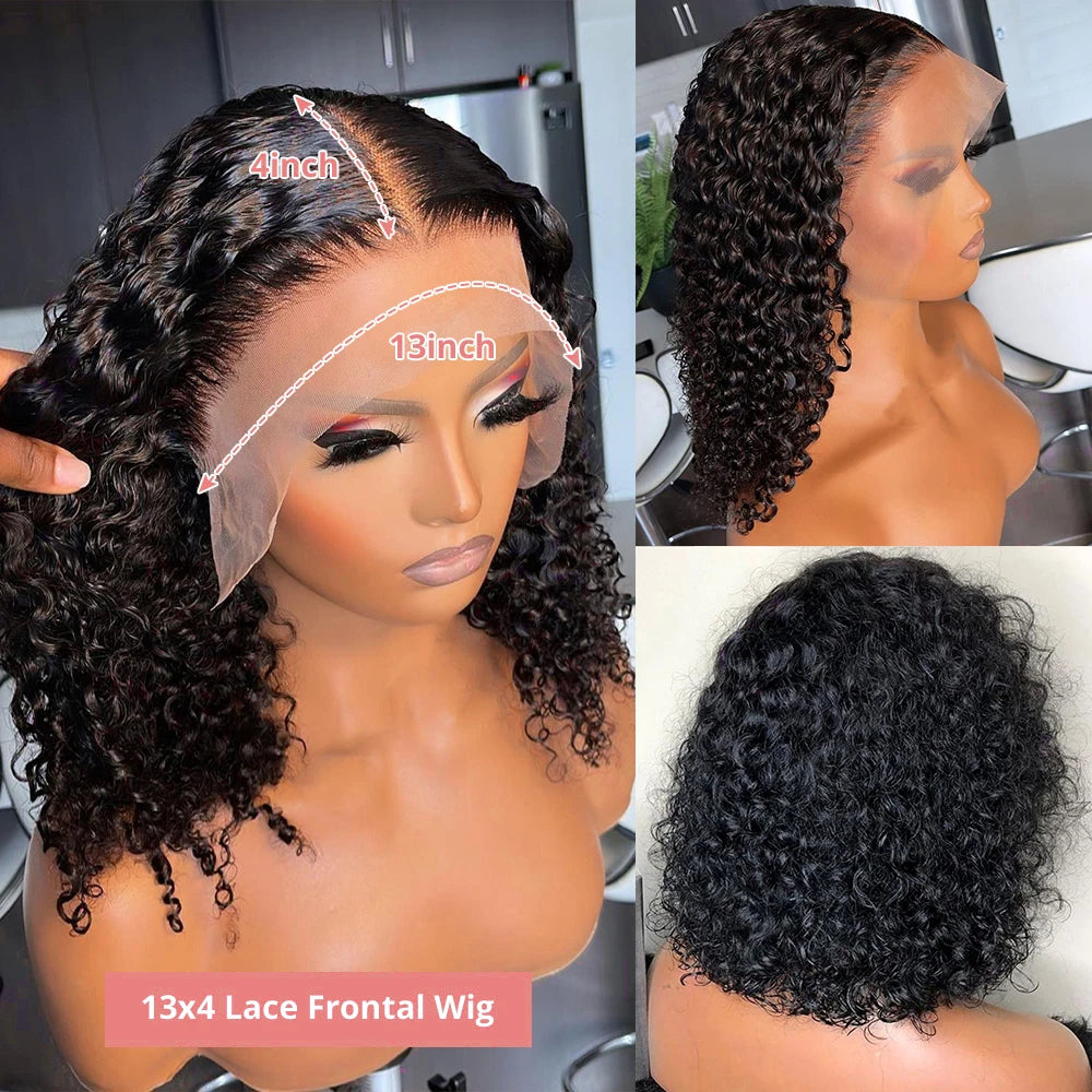 Glueless Short Bob Kinky Curly Human Hair Wig Deep Wave Frontal Wig 13x4 13x6 Lace Front Human Hair