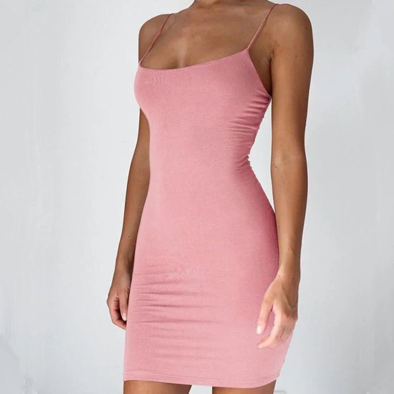 Summer Spaghetti Strap Mini Dress Women Sexy Bodycon Club Party Dresses Short