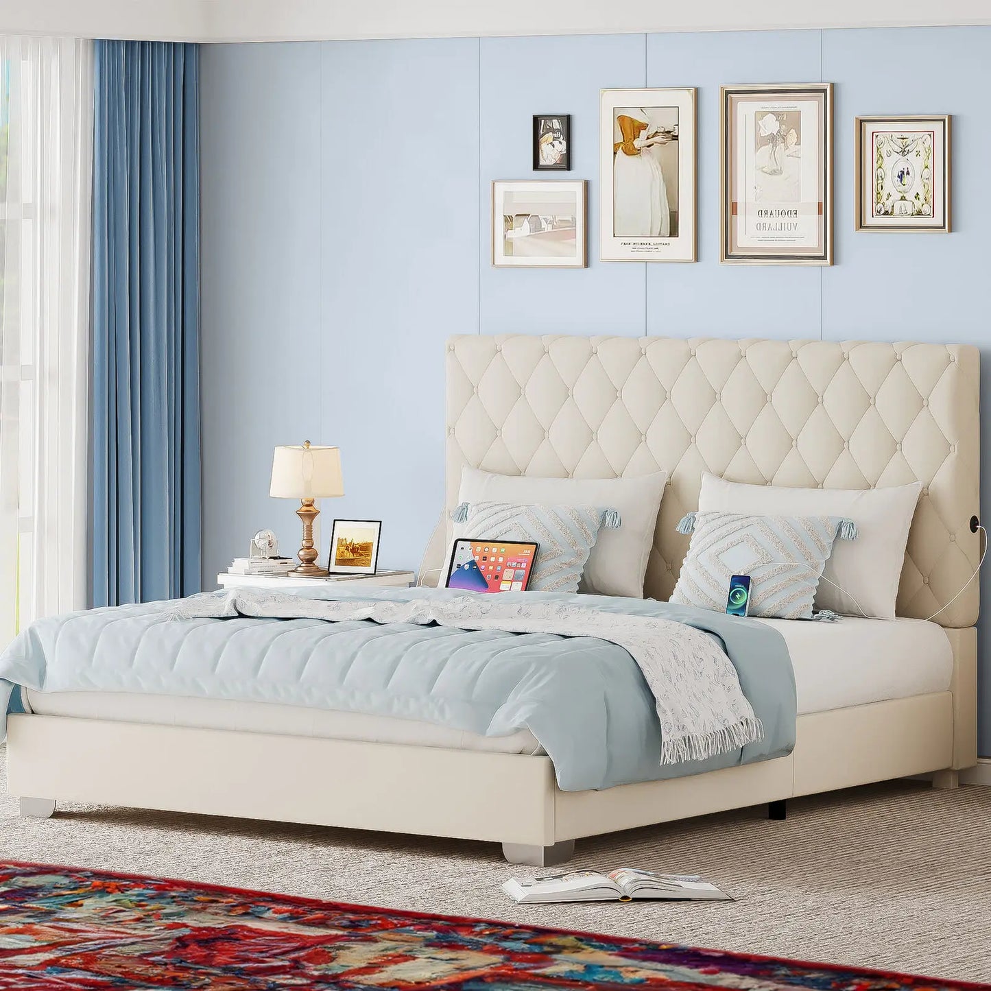 Queen/King Size Bed Frame Upholstered Button Tufted Headboard