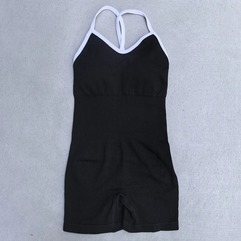 Summer Seamless Yoga Jumpsuit Women Gym Set Spaghetti Strap Leisure Workout Gym Shorts Padded Bra One-piece Fitness Bodysuits