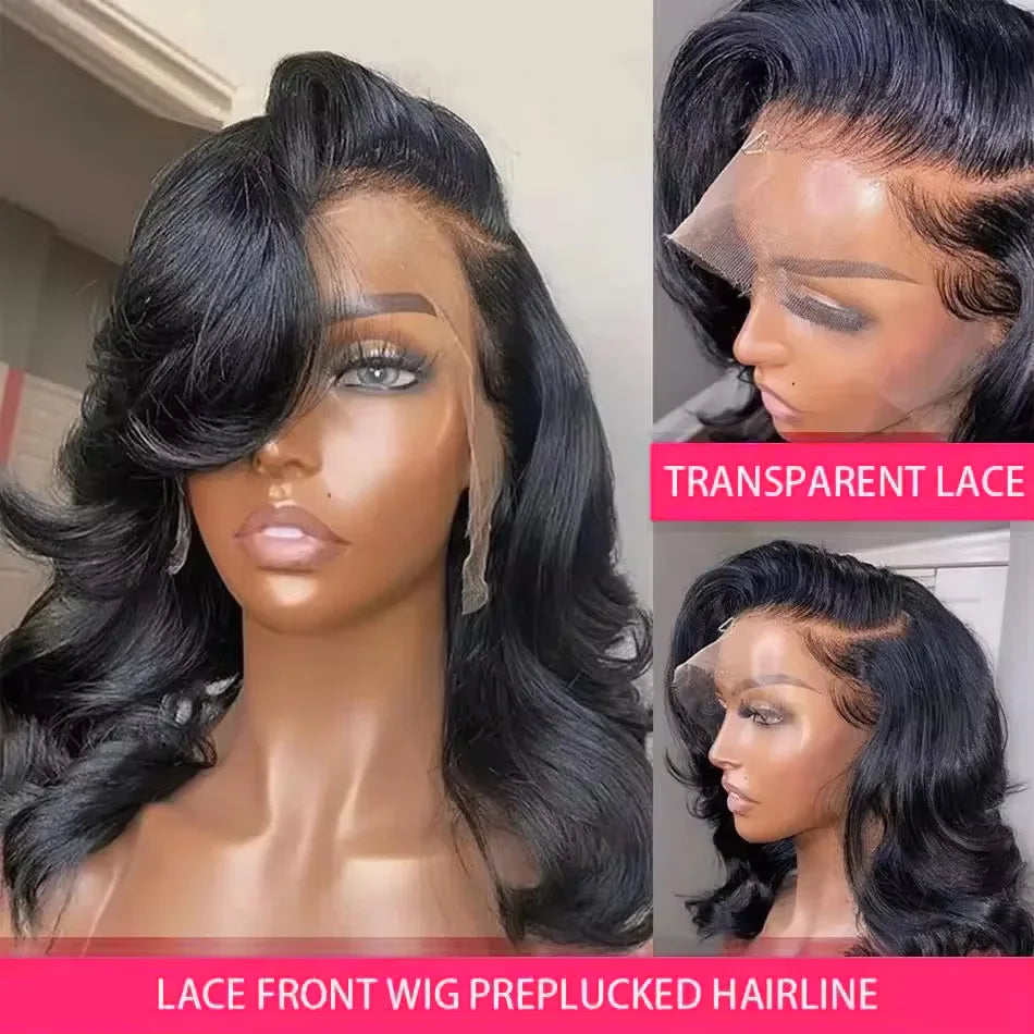 220 Density Short Bob 13x6 HD Transparent Lace Front Wigs Brazilian Body Wave 13x4 Lace Frontal Human Hair Wig