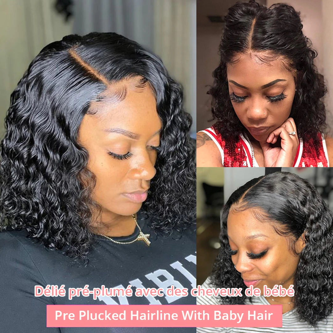 Glueless Short Bob Kinky Curly Human Hair Wig Deep Wave Frontal Wig 13x4 13x6 Lace Front Human Hair