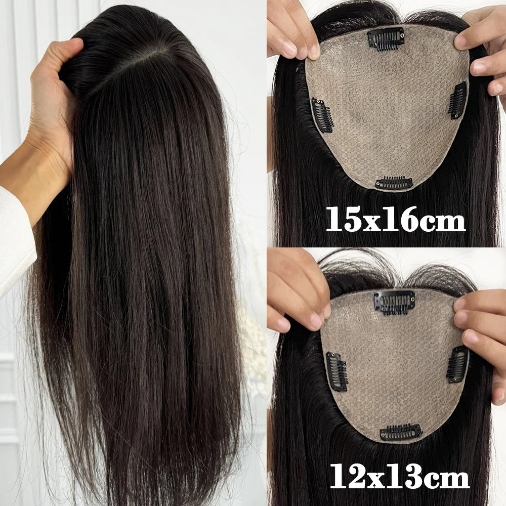 Human Hair Topper 15x16cm Silk Base 12x13cm Silk Top Hair Topper with Clips