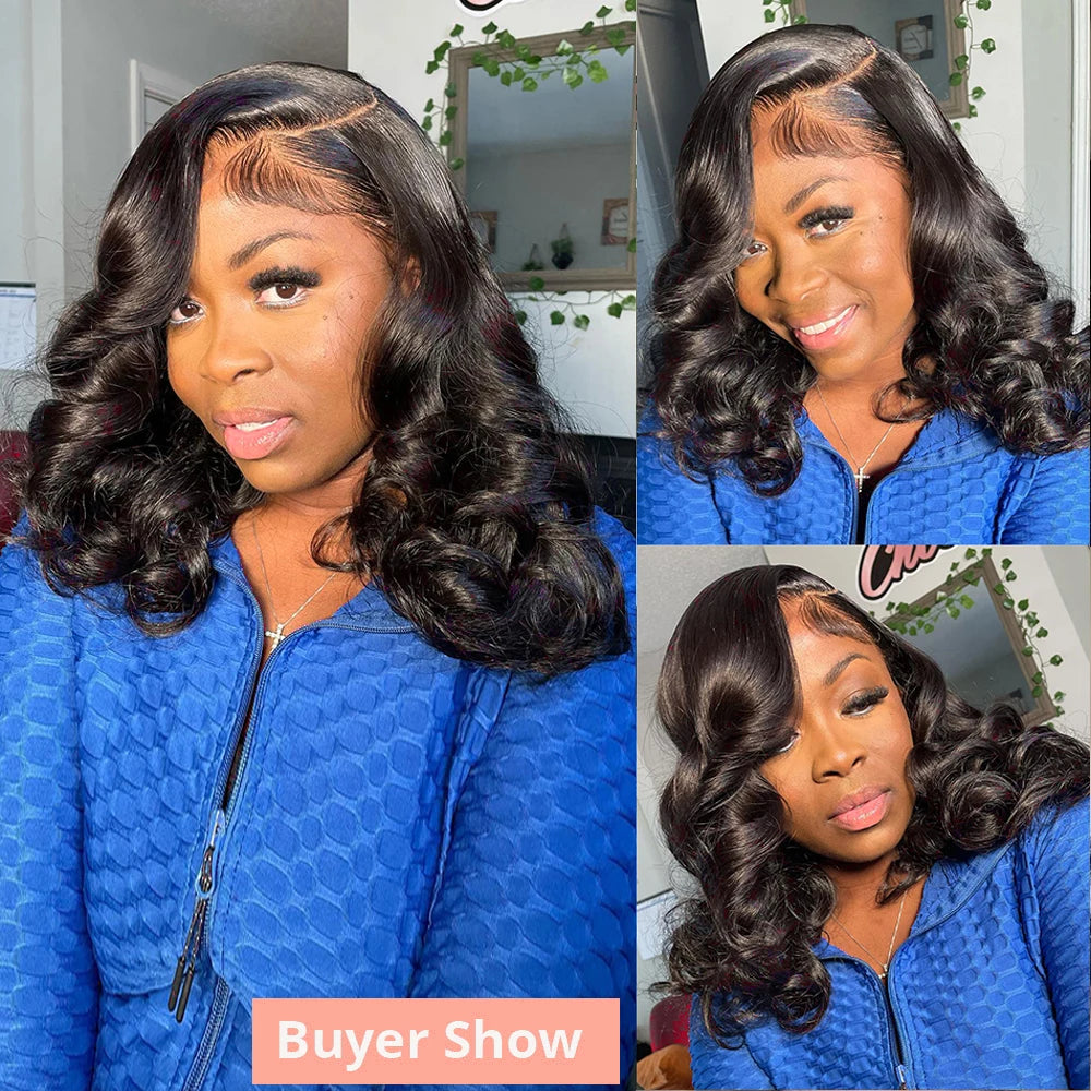 250% Density Body Wave Short Bob 13x4 13x6 Transparent Lace Front Human Hair Wigs 7x5 Glueless Wig