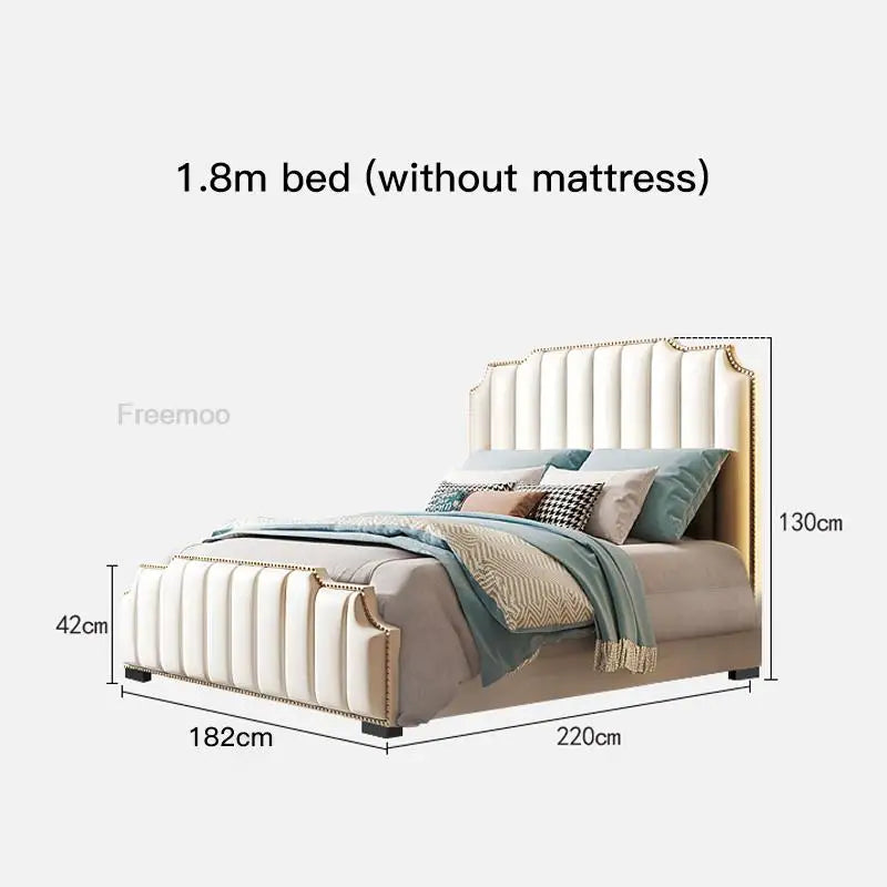 Modern Simple King Size Double Beds Luxury Lit 2 Personnes Moderne Disign White Leather House Bed Frame Queen Bedroom Furniture