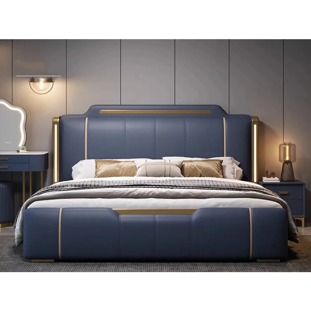 Wholesale Bedroom Set Luxury Wedding Sofa Bed King Size Design Upholstered Bed High-End Soft Back Storage Swivel LED Light