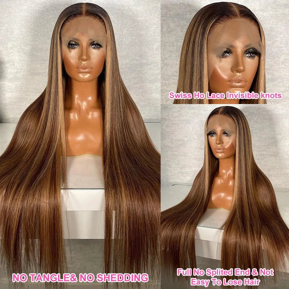 13x5 Lace Frontal Wig Brazilian 200 density 13x4 Lace Front Human Hair Straight 30 40 Inch Highlight Transparent For Black Women