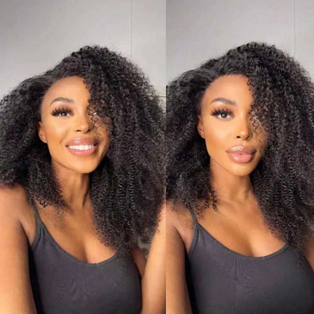 Human Hair Kinky Curly 3 In 1 Human Hair Wig Seamless Flip Over Half Wig