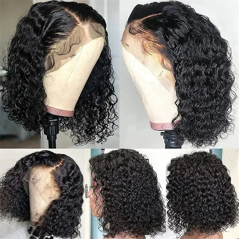 Curly Short Bob 13x4 HD Transparent Lace Front Wig 13x6 Deep Wave Bob Wigs 100% Human Hair