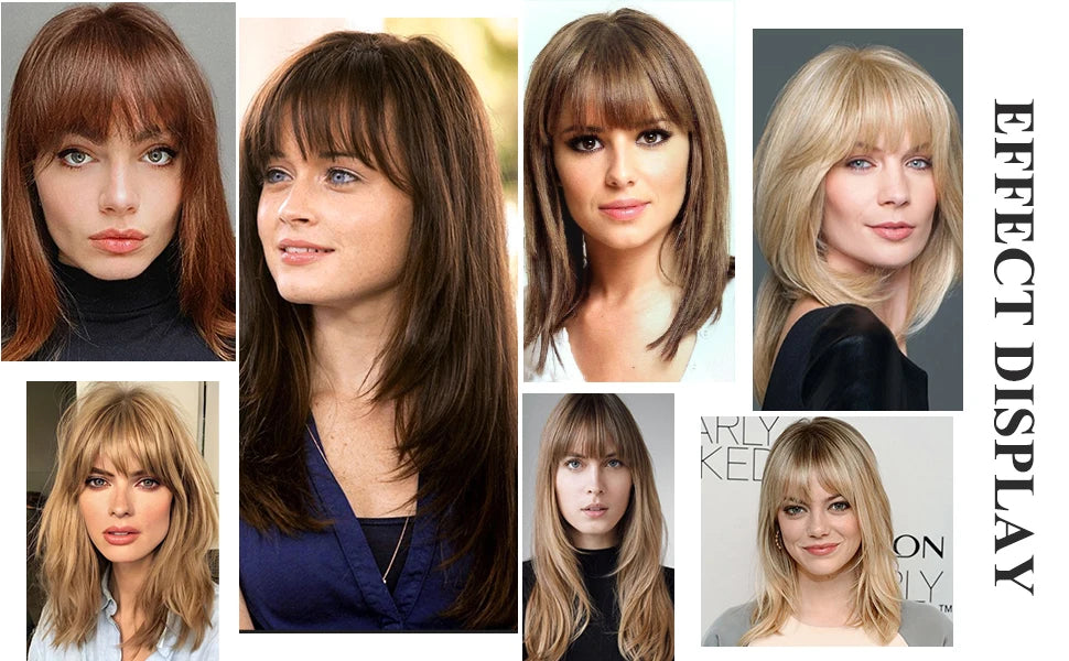 Ombre Blonde 100% Remy Human Hair Toppers with Bangs Silk Base Clip in Topper Top Hair in Hair Extension for Women 10/12/14inch