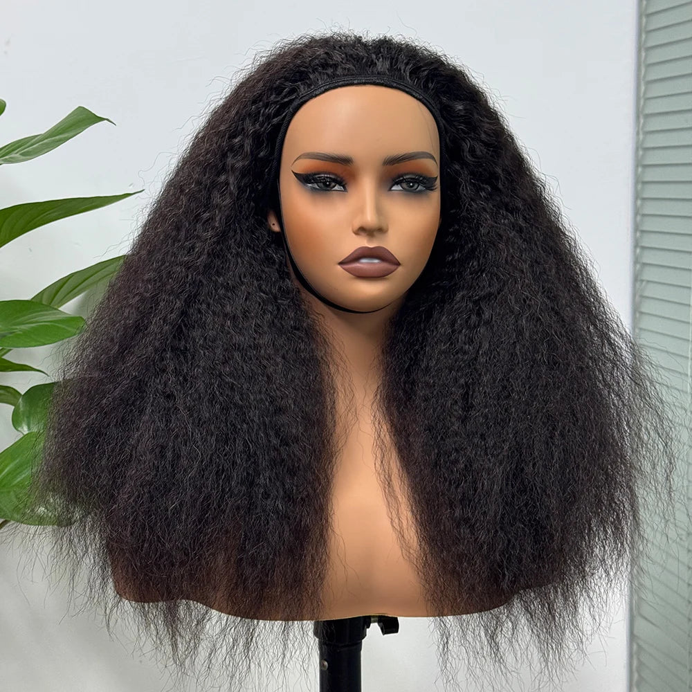 Half Wig Kinky Straight Human Hair Wig Machine Made Wig Human Hair Kinky Straight Human Hair Wig for Black Women