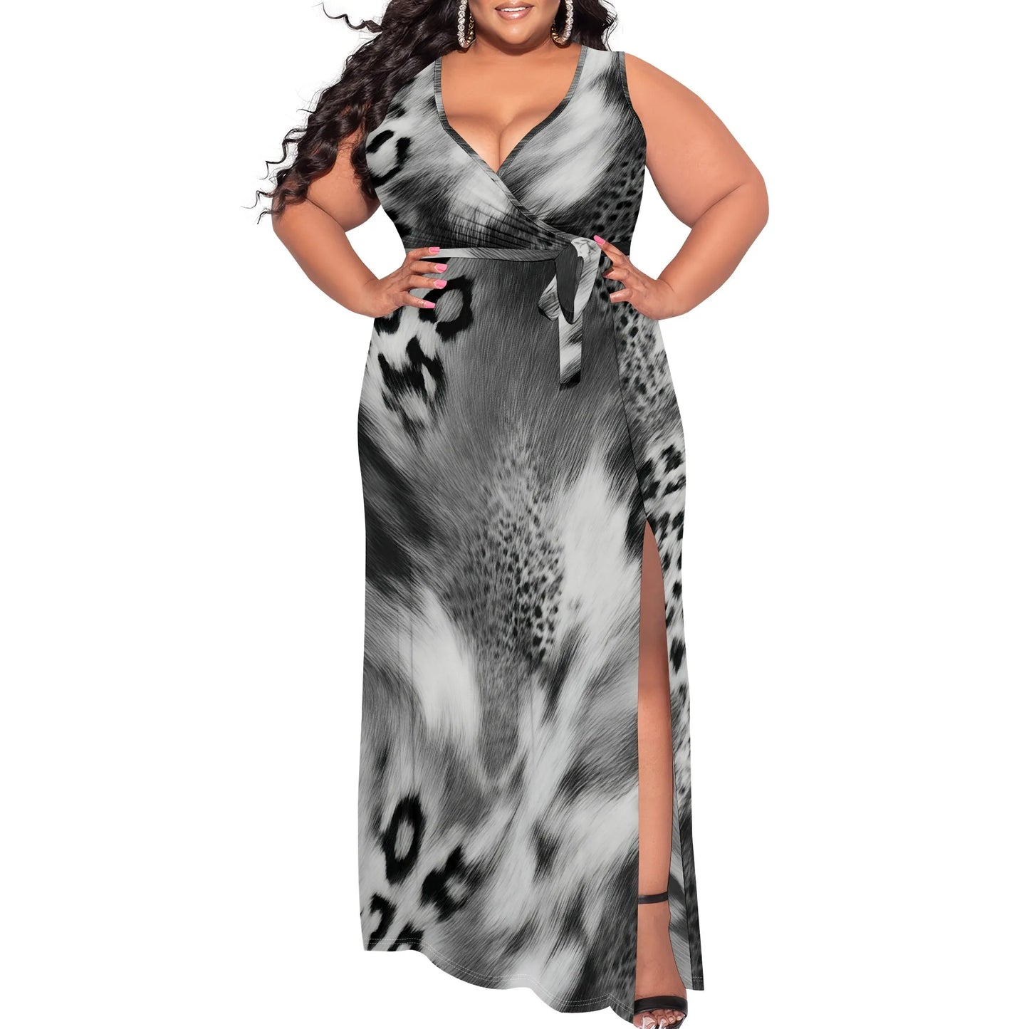 Leopard Print Maxi Dress Sleeveless Style for Evening Party