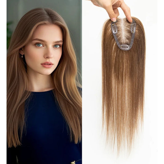 100% Human Hair Toppers Lace Base Clips In Hair with Bangs Straight 100% Remy Human Hair