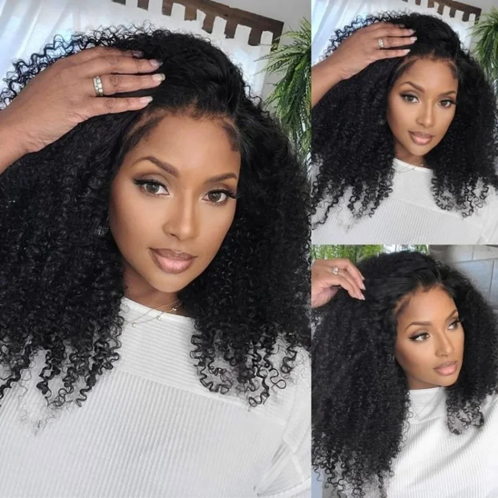 Human Hair Kinky Curly 3 In 1 Human Hair Wig Seamless Flip Over Half Wig