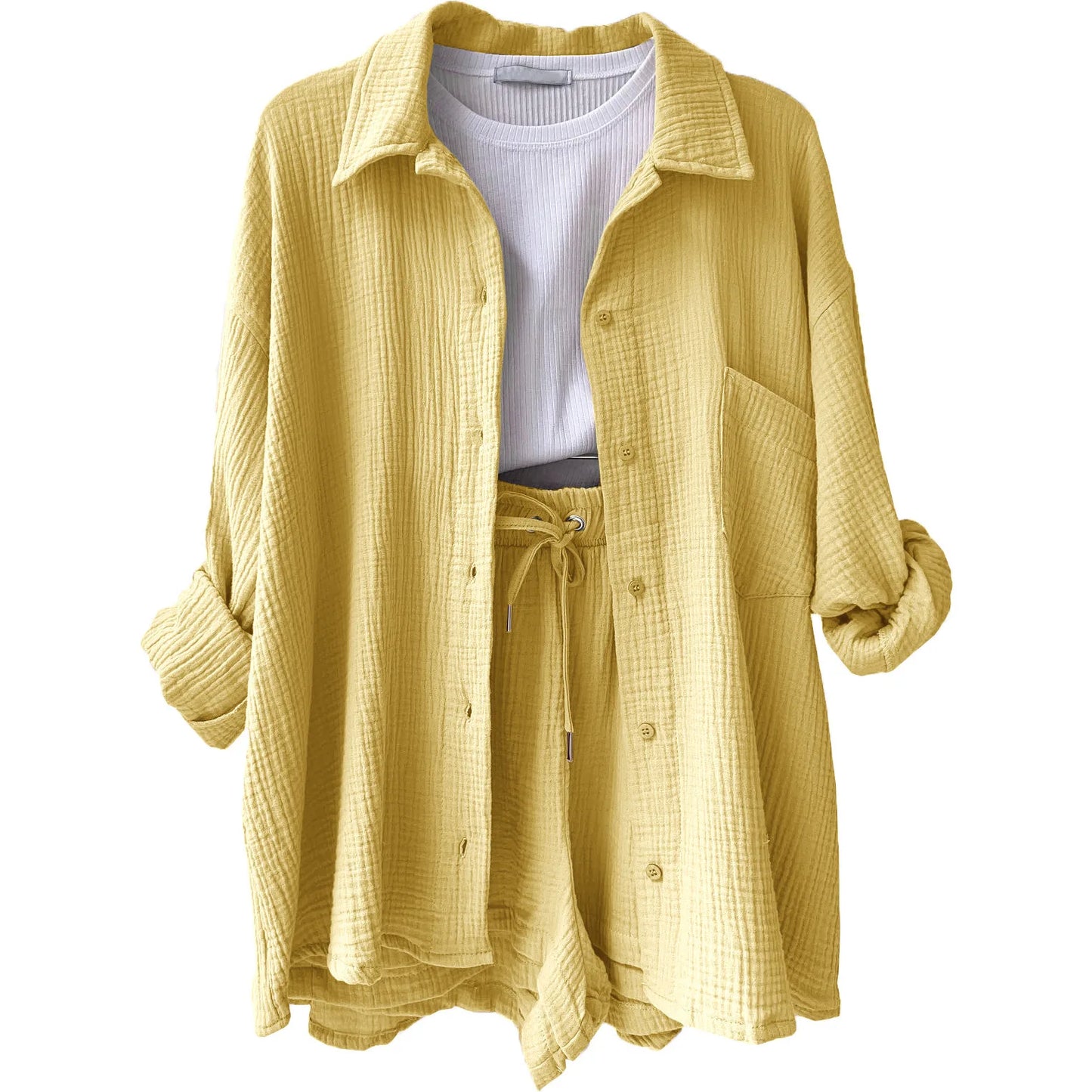 Casual Long Sleeve Button Loose Two Piece Set