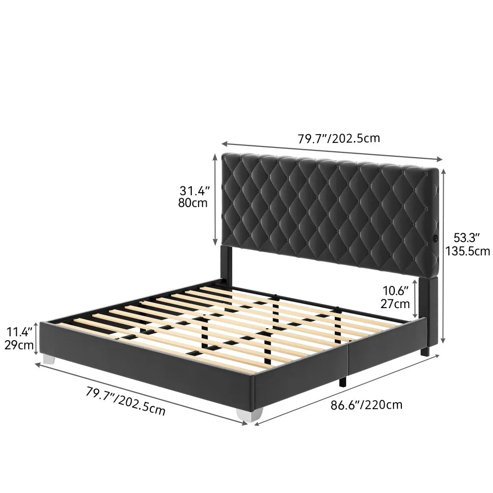 Queen/King Size Bed Frame Upholstered Button Tufted Headboard