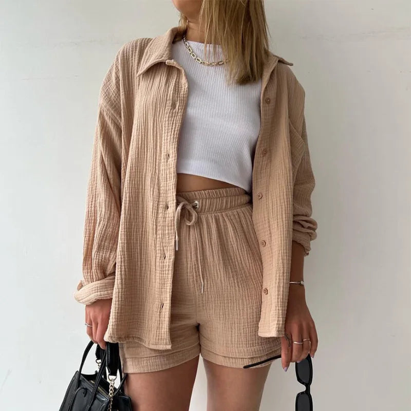 Casual Long Sleeve Button Loose Two Piece Set