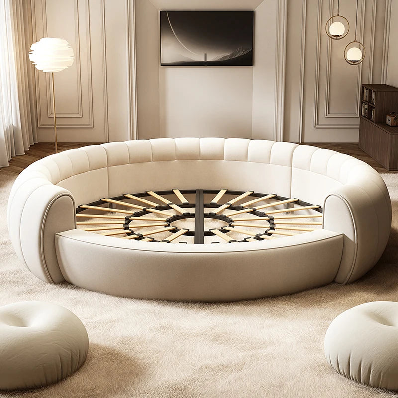 Round bed double wedding bed modern minimalist home hotel 2M big round bed cream wind main bed.