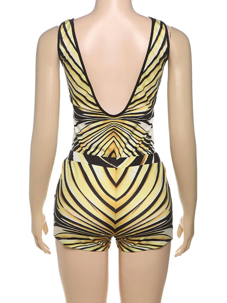 2 Piece Set Sporty Casual Stretch v- Neck Backless Tank Tops+ Shorts