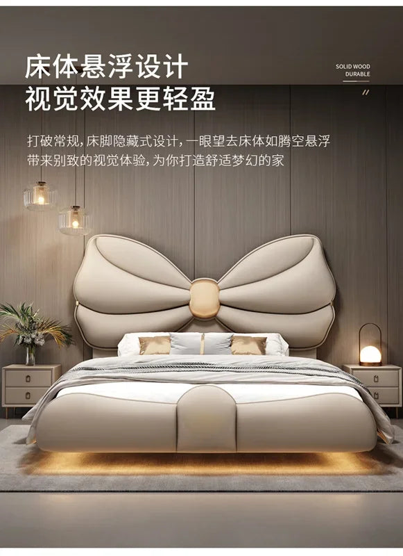 Luxury With Lights Floating Bed Modern Frame King Size Double Bed Headboards Twin Wood Lit 2 Personnes Furniture For Bedroom