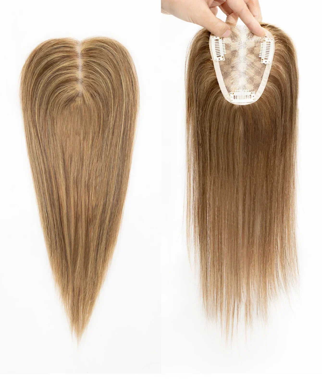 100% Human Hair Toppers Lace Base Clips In Hair with Bangs Straight 100% Remy Human Hair