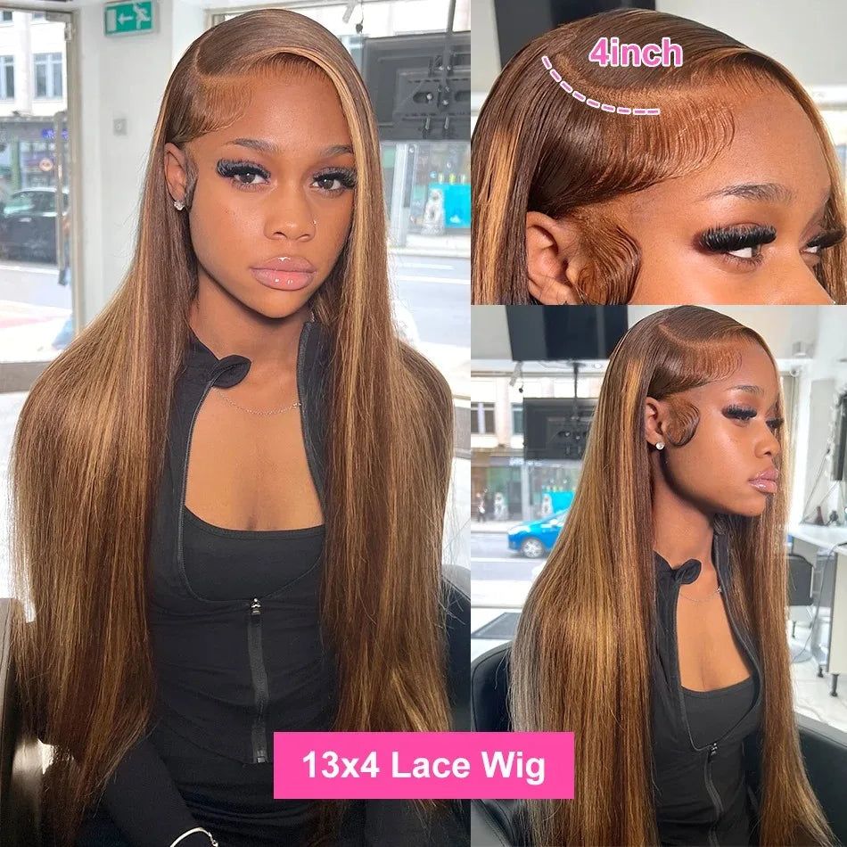 13x5 Lace Frontal Wig Brazilian 200 density 13x4 Lace Front Human Hair Straight 30 40 Inch Highlight Transparent For Black Women