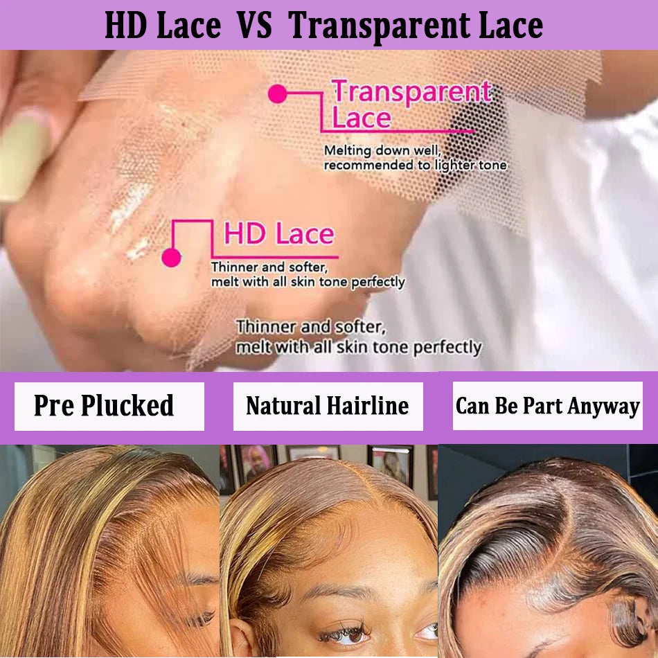 Hd 13x4 13x6 Highlight Straight Lace Front Human Hair Wig 360 Full Lace Wig PrePlucked Brazilian Blonde 4/27 Colored Frontal Wig