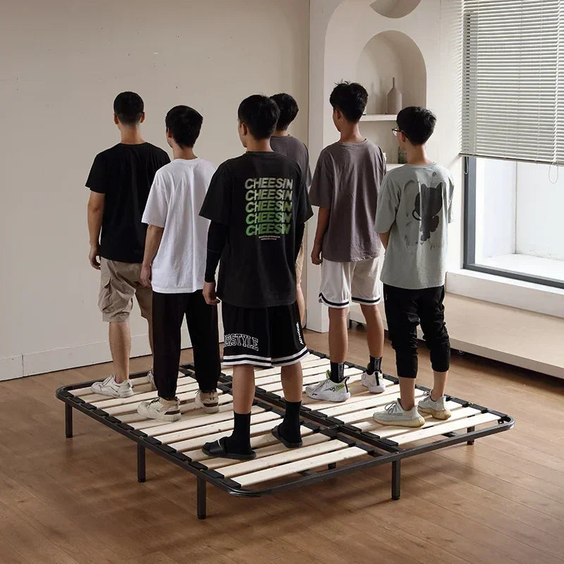 Indoor Simple Plank Platform Thick Tatami King Size Metal Double Bed Bases Frame Apartment Bedroom Furniture Black Bed Frame H