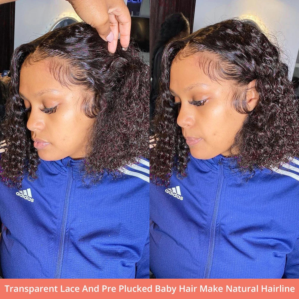 Glueless Short Bob Kinky Curly Human Hair Wig Deep Wave Frontal Wig 13x4 13x6 Lace Front Human Hair