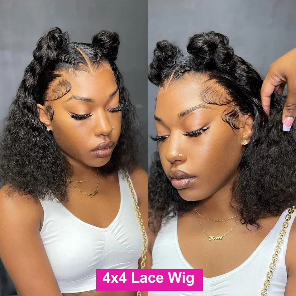 200 Density 13x6 Short Bob  Deep Wave wigs Curly 100% Human Hair 13x4 HD Transparent Lace Front Wig 14 16 Inches
