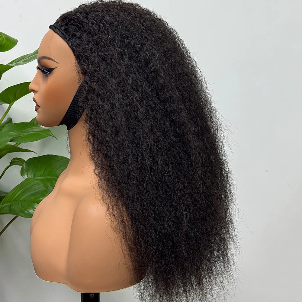 Half Wig Kinky Straight Human Hair Wig Machine Made Wig Human Hair Kinky Straight Human Hair Wig for Black Women